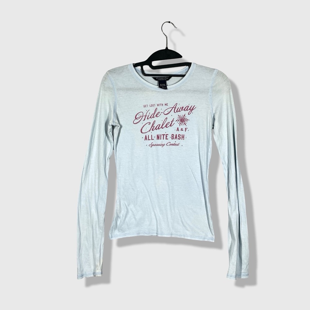 Abercrombie & Fitch Long Sleeve Shirt Womens Small Blue Y2K Chalet Cute Holiday